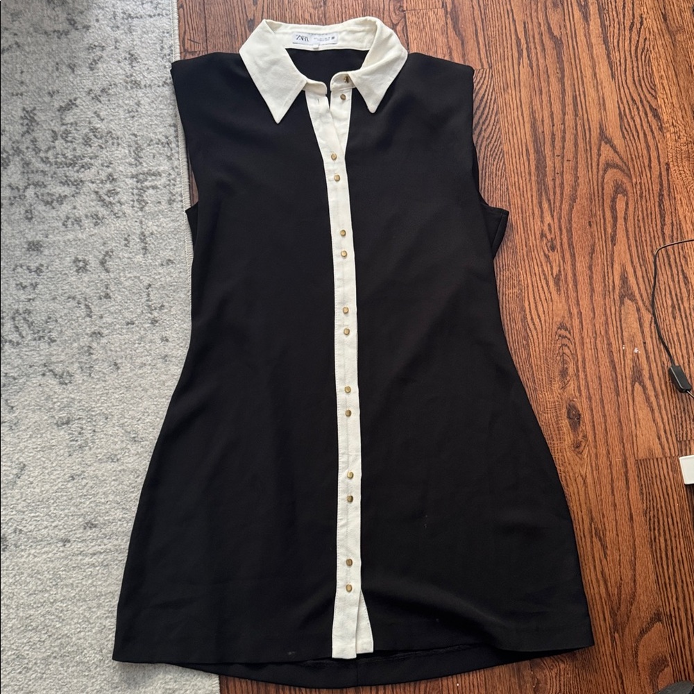 Zara Black and White Button-Front Dress